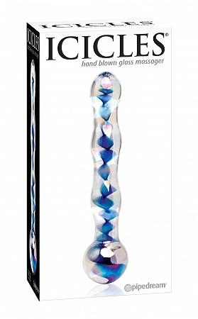 Icicles no. 8 hand blown glass massager – clear w/inside blue swirls