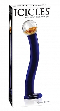 Icicles no. 17 hand blown glass massager – blue w/orange flower