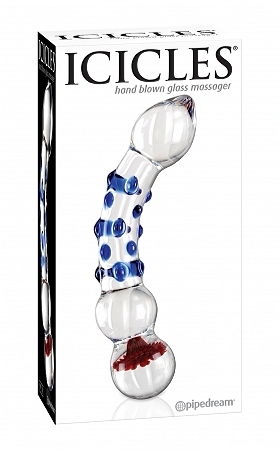 Icicles no. 18 hand blown glass massager – clear w/blue knobs