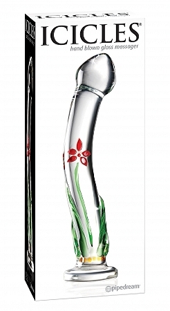 Icicles no. 21 hand blown glass massager – clear w/flowerd stem