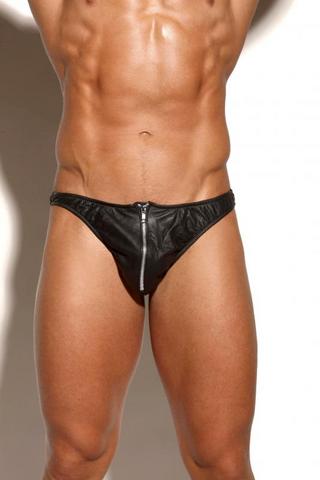 Men Leather Thong W/ Zipper