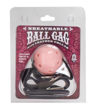 Breathable Ball Gag Pink W/Leather Collar