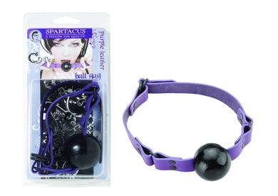 Purple Leather W/Black Ball Gag W/D Ring